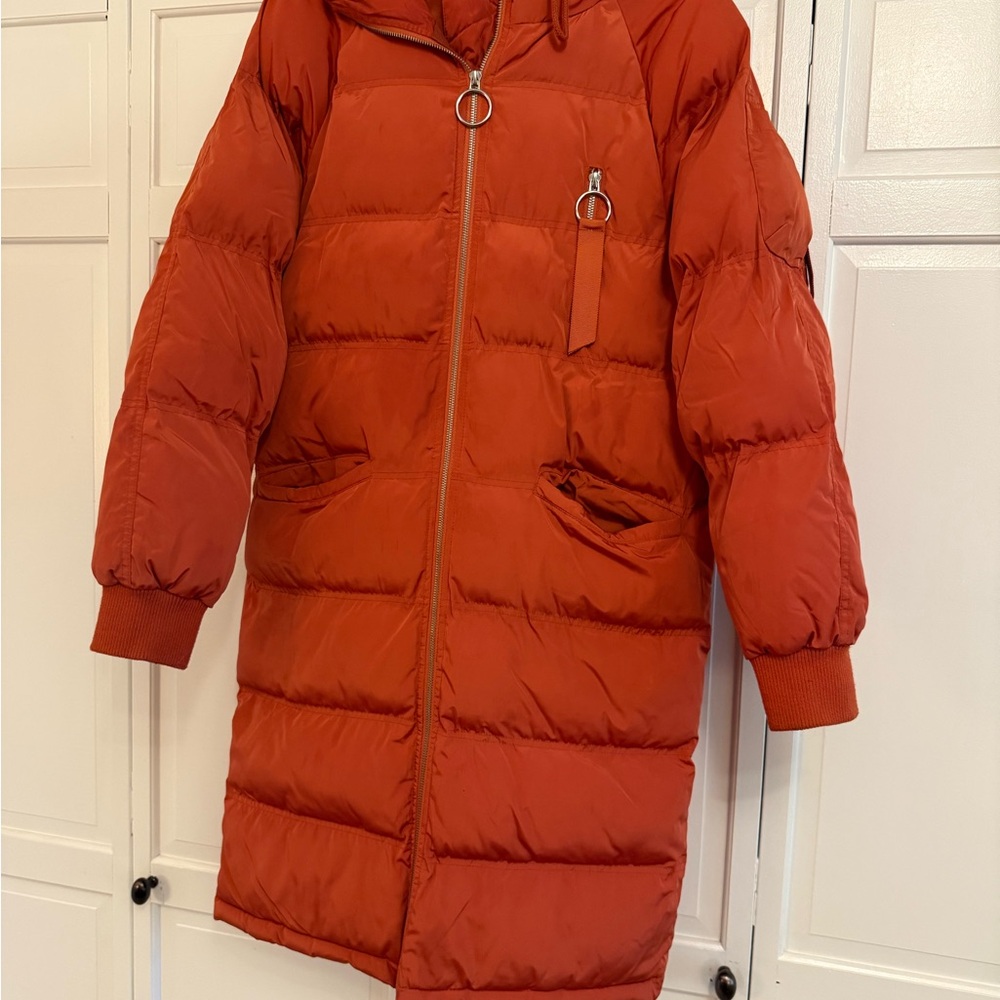 Free People Vibrant Orange puffer coat